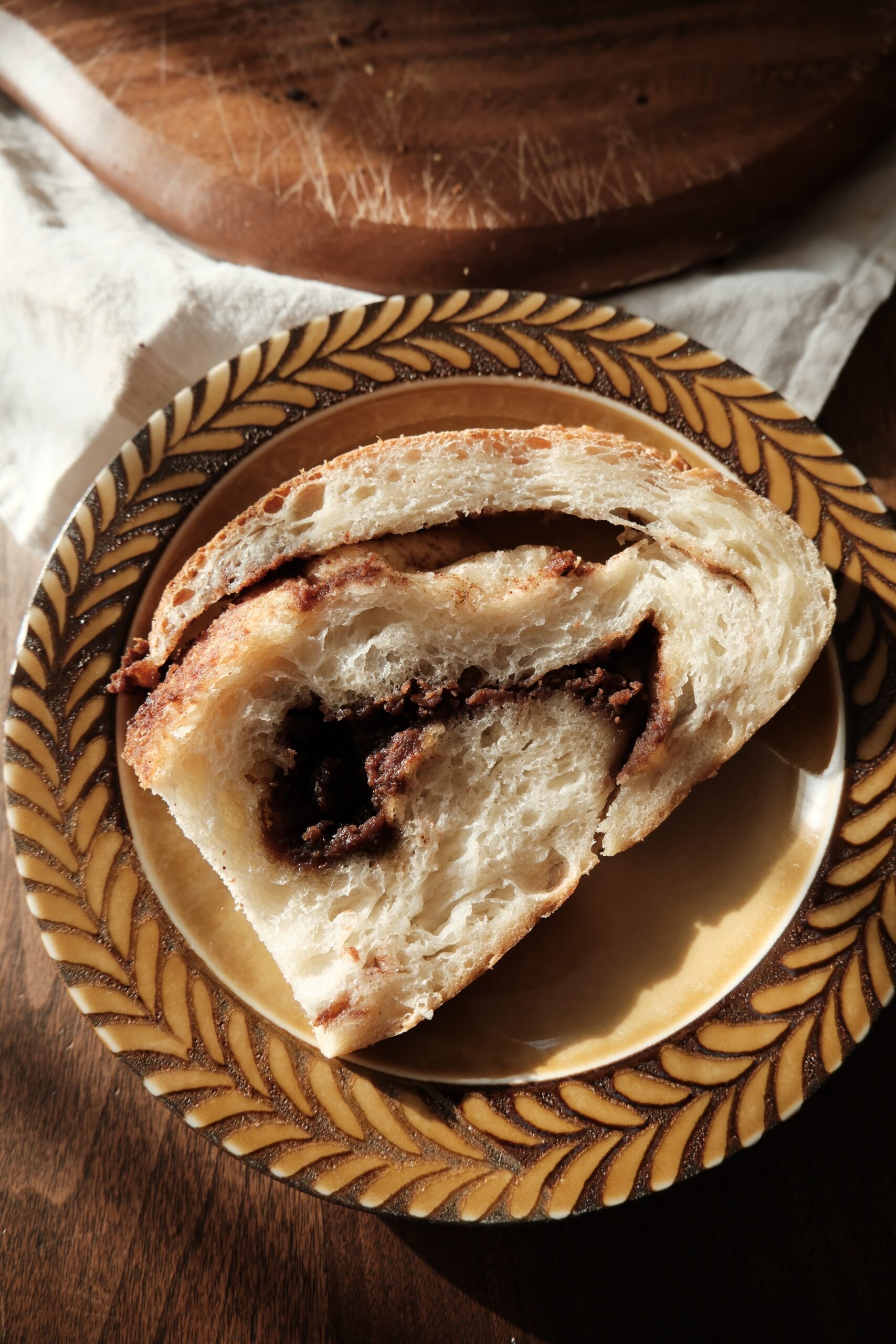 シナモンバターサワードウブレッドスライスしたところ